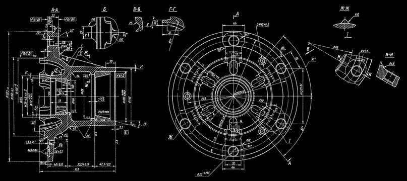 Blueprint background representing manufacturing systems work