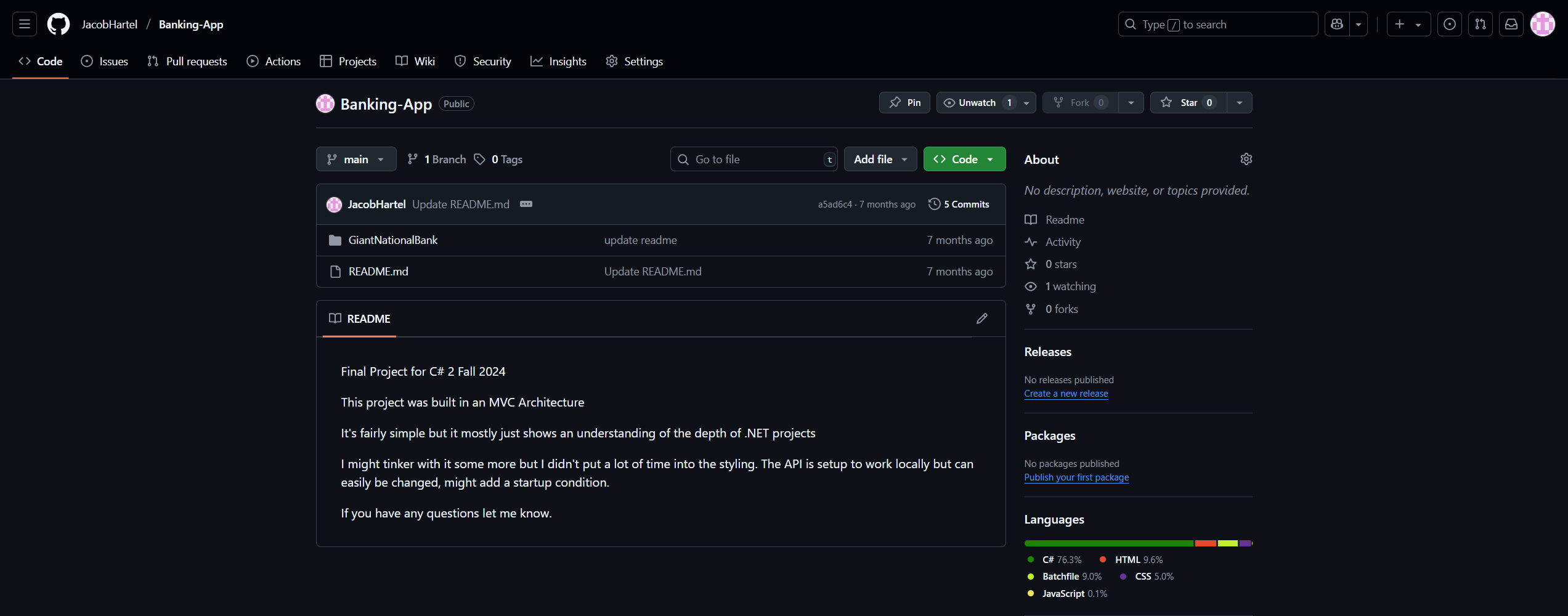 Banking app repository screenshot